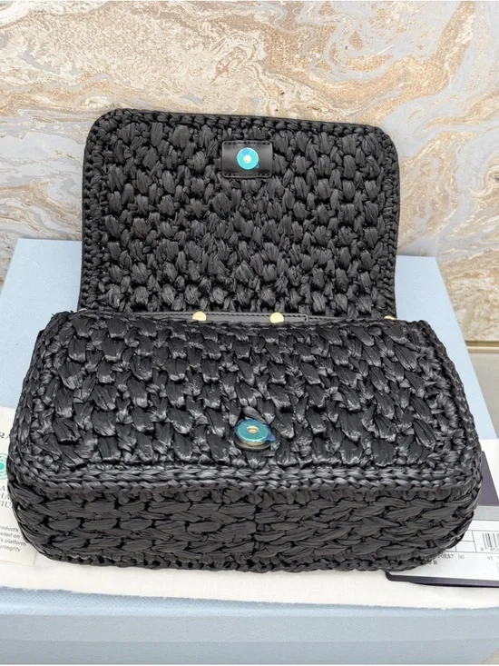 New! Prada Raffia Crochet Black Crossbody Shoulder Bag - Picture 10 of 14